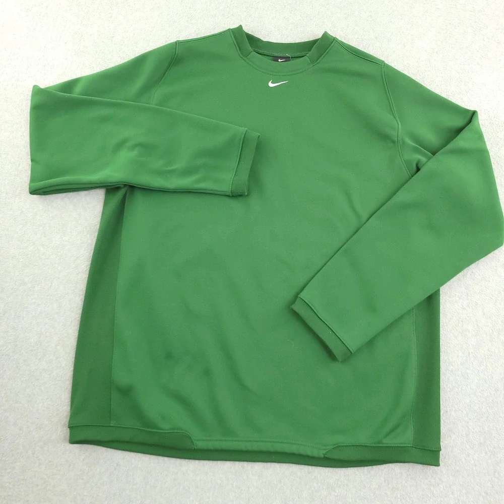 Nike Therma-FIT Pullover Mens XL Green Crew Neck Long Sleeve Fleece Top Athletic